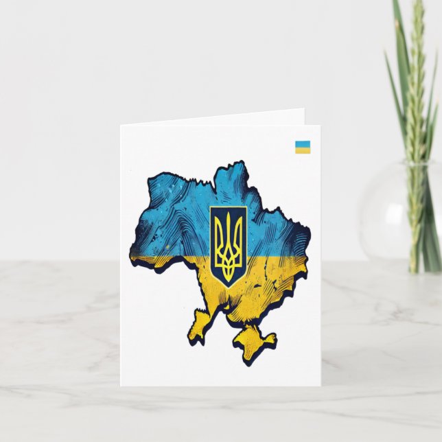 Stöd Ukraina - fritt Ukraina Karta med Flagga Tryz Kort (Framsida)