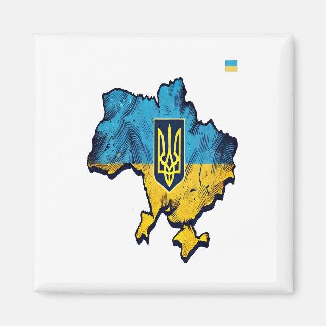 Stöd Ukraina - fritt Ukraina Karta med Flagga Tryz Magnet (Framsidan)