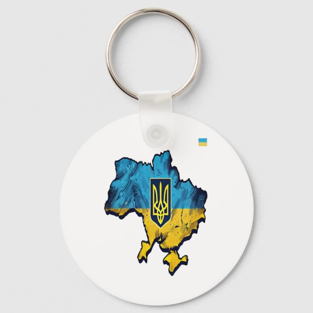 Stöd Ukraina - fritt Ukraina Karta med Flagga Tryz Nyckelring (Framsida)