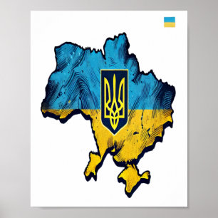Stöd Ukraina - fritt Ukraina Karta med Flagga Tryz Poster