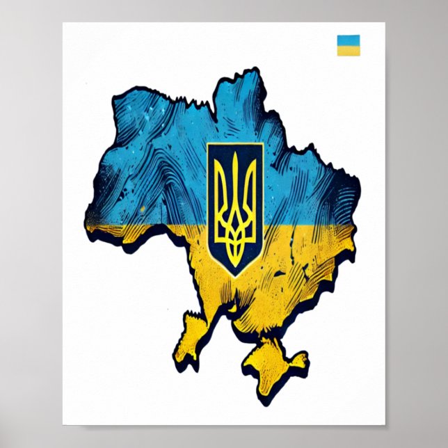 Stöd Ukraina - fritt Ukraina Karta med Flagga Tryz Poster (Framsidan)