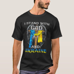 Stöd Ukraina jag står med Gud och Ukrainas Flagga T Shirt