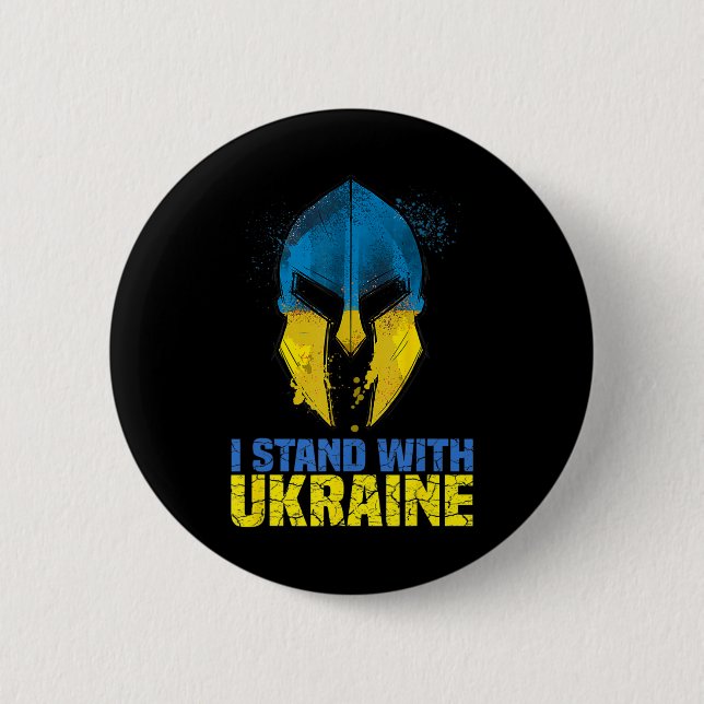 Stöd Ukraina Jag Står Med Ukraina Spartansk Krigar Knapp (Framsida)