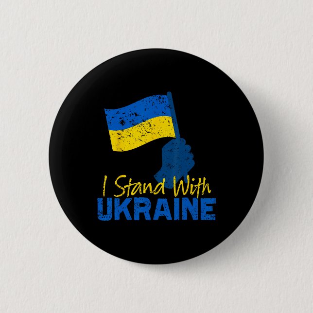 Stöd Ukraina Jag Står Med Ukraina Ukrainsk Flagga Knapp (Framsida)