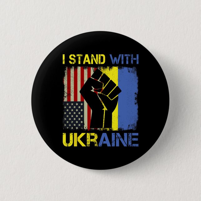 Stöd Ukraina Jag Står Med Ukraina Ukrainsk Flagga Knapp (Framsida)