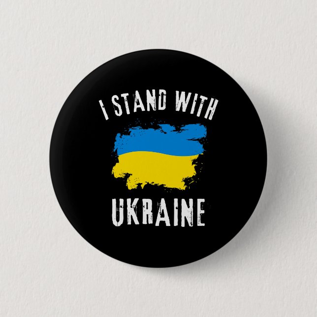 Stöd Ukraina Jag Står Med Ukraina Ukrainsk Flagga Knapp (Framsida)