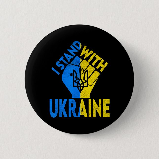 Stöd Ukraina Jag Står Med Ukraina Ukrainsk Flagga Knapp (Framsida)