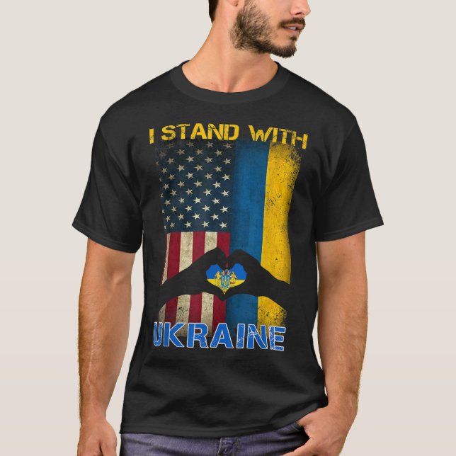 Stöd Ukraina Jag Står Med Ukrainas Flagga T Shirt (Framsida)