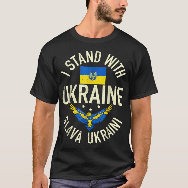 Stöd Ukraina Jag Står Med Ukrainas Flagga T Shirt (Framsida)