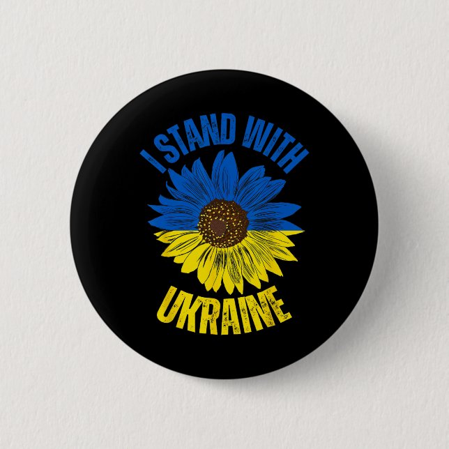 Stöd Ukraina Jag Står Med Ukrainsk Flagga Slava  Knapp (Framsida)