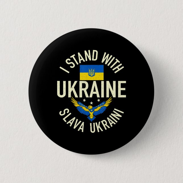 Stöd Ukraina jag står på Ukrainas FLA Knapp (Framsida)