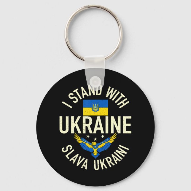 Stöd Ukraina jag står på Ukrainas FLA Nyckelring (Framsida)