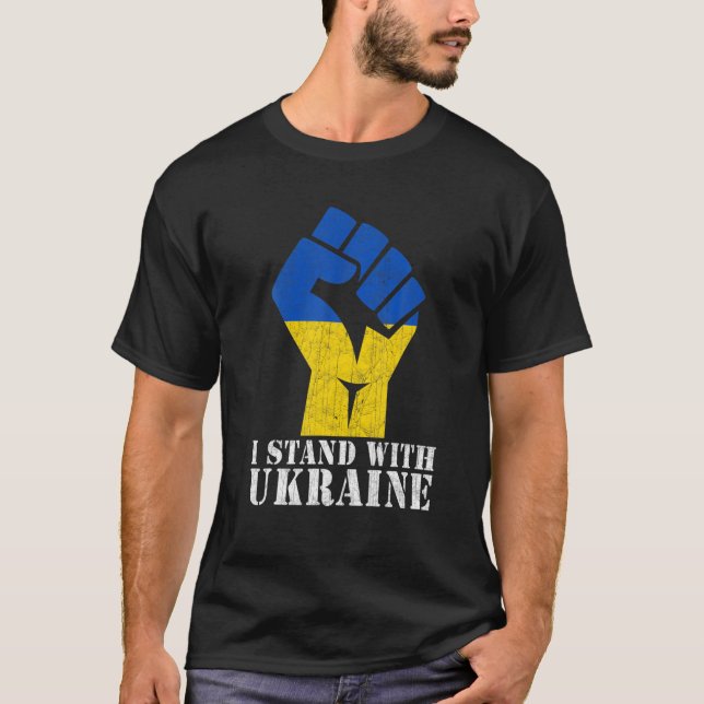 Stöd Ukraina jag står på Ukrainas FLA T Shirt (Framsida)
