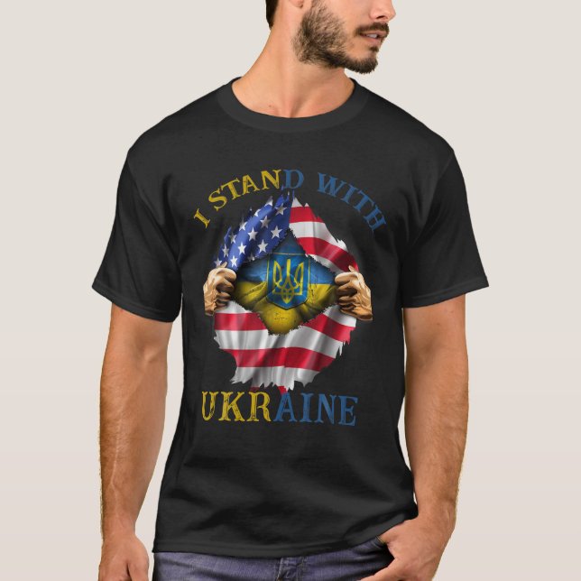 Stöd Ukraina jag står på Ukrainas FLA T Shirt (Framsida)