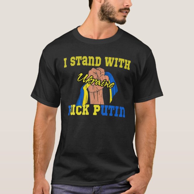 Stöd Ukraina jag står på Ukrainas FLA T Shirt (Framsida)