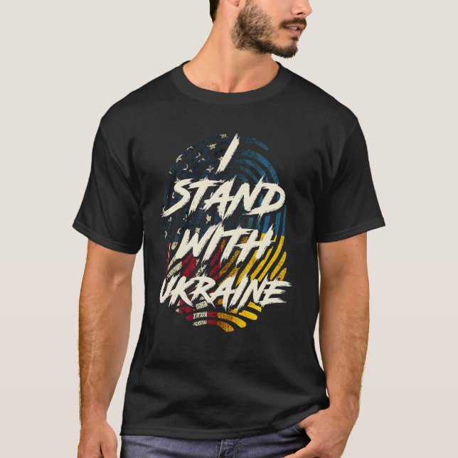 Stöd Ukraina jag står på Ukrainas FLA T Shirt (Framsida)
