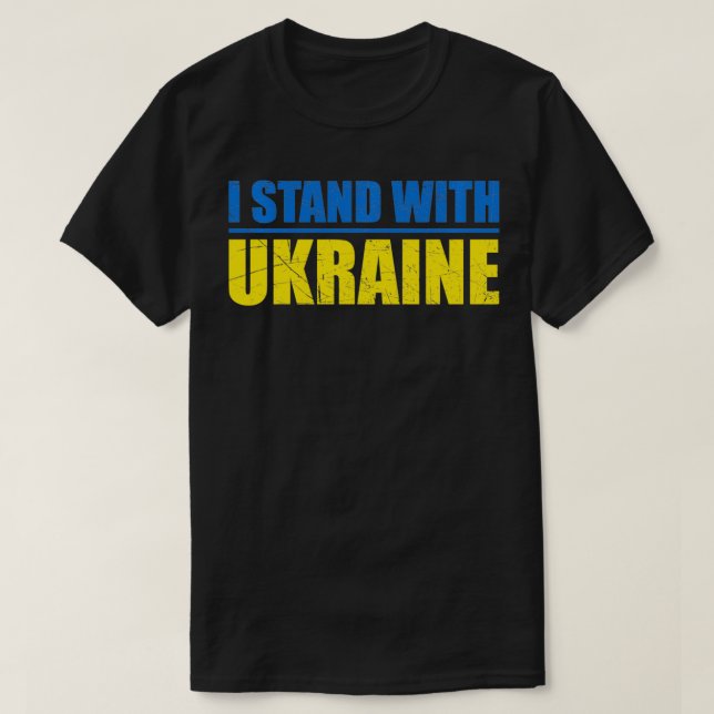 Stöd Ukraina jag står på Ukrainas FLA T Shirt (Design framsida)