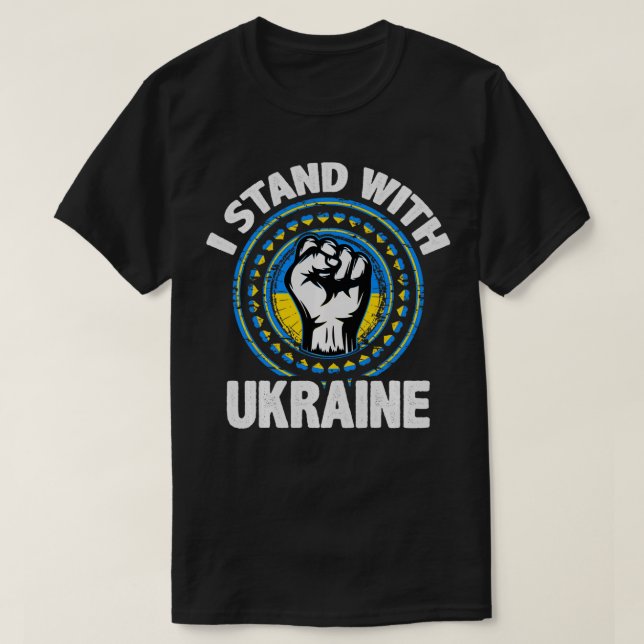 Stöd Ukraina jag står på Ukrainas FLA T Shirt (Design framsida)