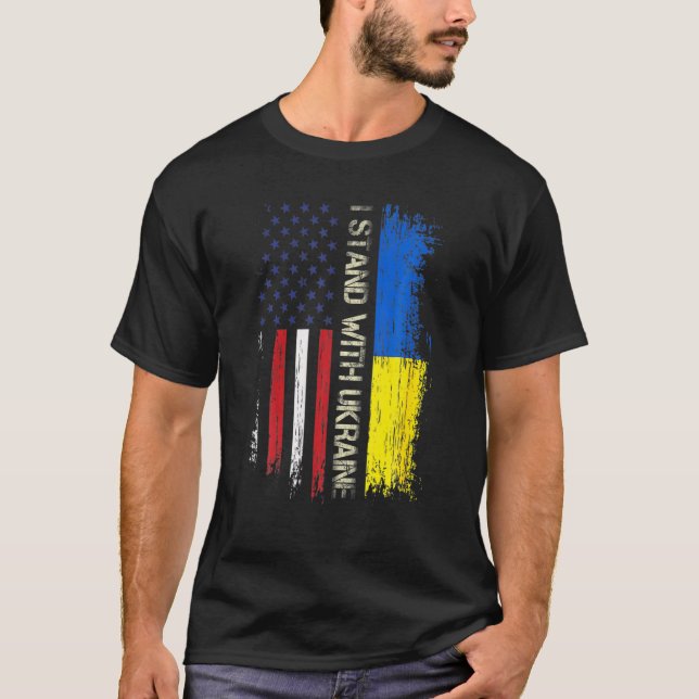Stöd Ukraina jag står på Ukrainas FLA T Shirt (Framsida)
