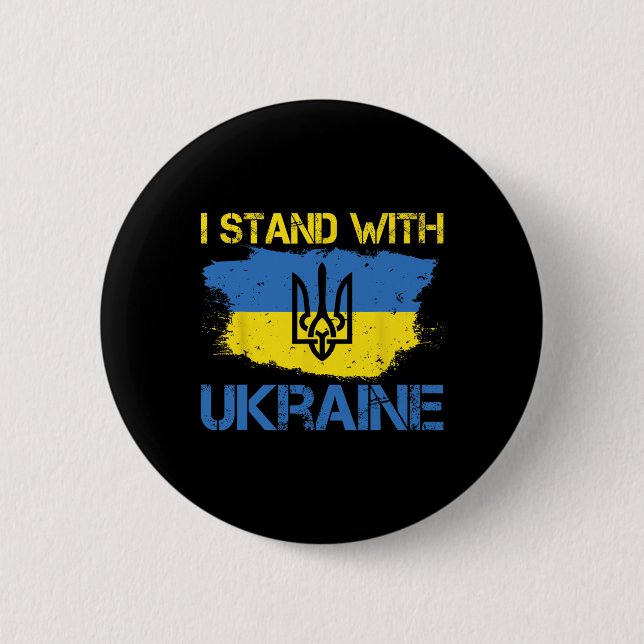 Stöd Ukraina Med Denna Ukrainsk Flagga Jag Står Me Knapp (Framsida)
