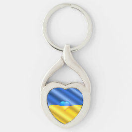 Stöd Ukraina - nyckelkedjan Ukrainas Flagga - frih Twisted Heart Silverfärgad Nyckelring
