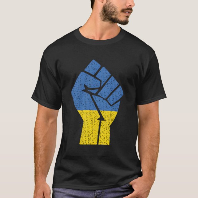 Stöd Ukraina Ställa upp med Ukrainas Flagga T Shirt (Framsida)