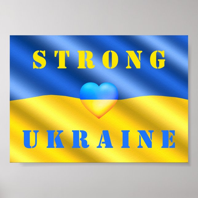 Stöd Ukraina - Stark - Flagga - Frihet - Fred  Poster (Framsidan)