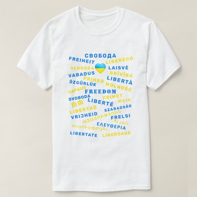 Stöd Ukraina T-Shirt Freedom Text Internationell (Design framsida)