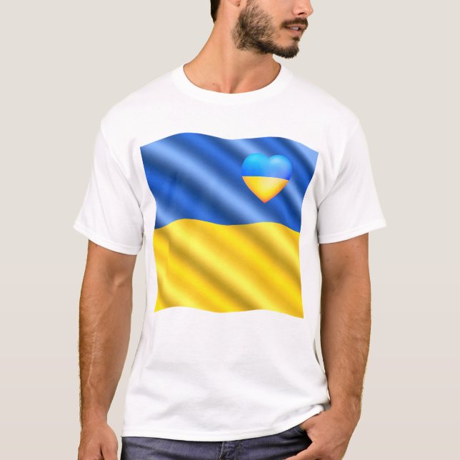Stöd Ukraina T-Shirt Ukrainska Flagga Heart (Framsida)