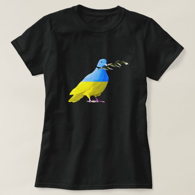 Stöd Ukraina T-Shirt Ukrainska Flagga Peace Dove (Design framsida)
