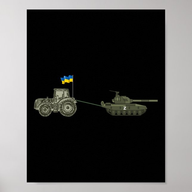 Stöd Ukraina Traktor som drar en rysk  Poster (Framsidan)