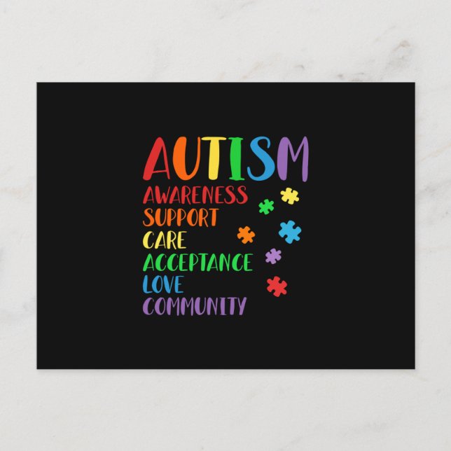 Stöd Vård Acceptans Allierad Autism Medvetenhet Meddelande Vykort (Framsida)