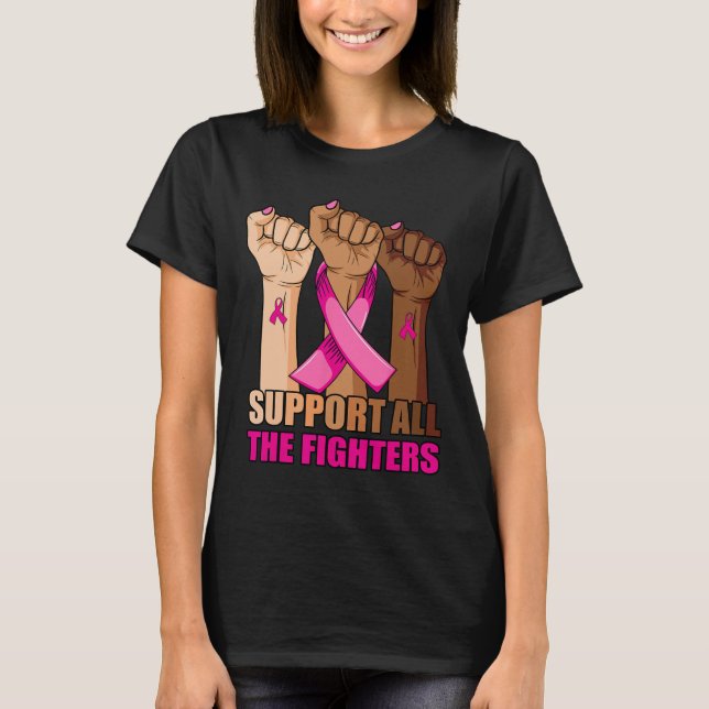 Stöder alla stridande bröstcancerfärgade menyfliks t shirt (Framsida)