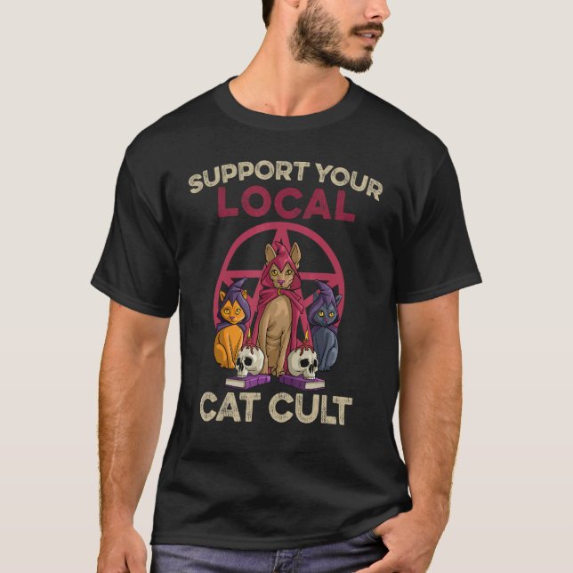 Stöder ditt lokala Cat Cult Kattunge Retro Occul T Shirt (Framsida)