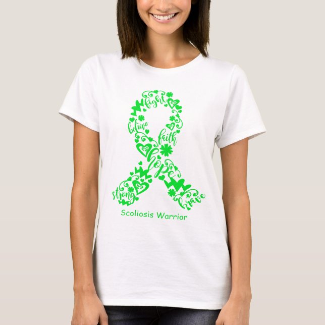 Stödgåvor för menyfliksområdet för Scoliosis Aware T Shirt (Framsida)