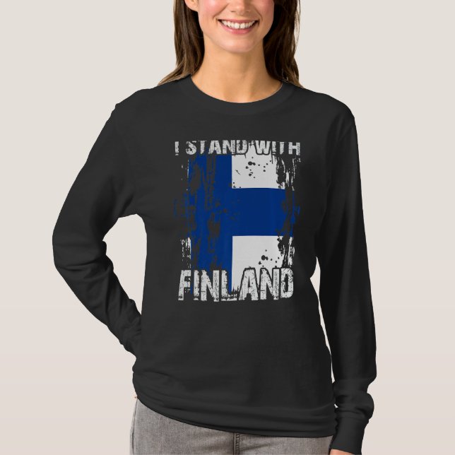 Stödja Finlands uppehåll med Finlands finska Flagg T Shirt (Framsida)