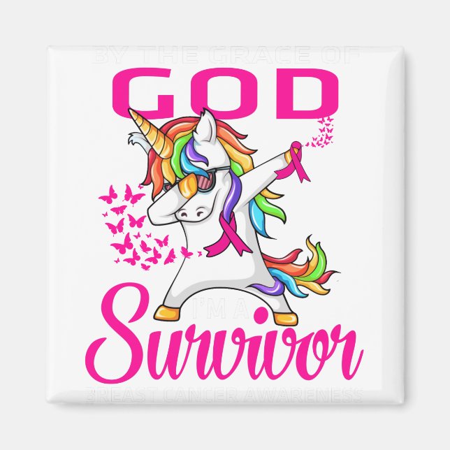 Stödja Rosa Ribbon Grace Gud Survivor Breast Magnet (Framsidan)