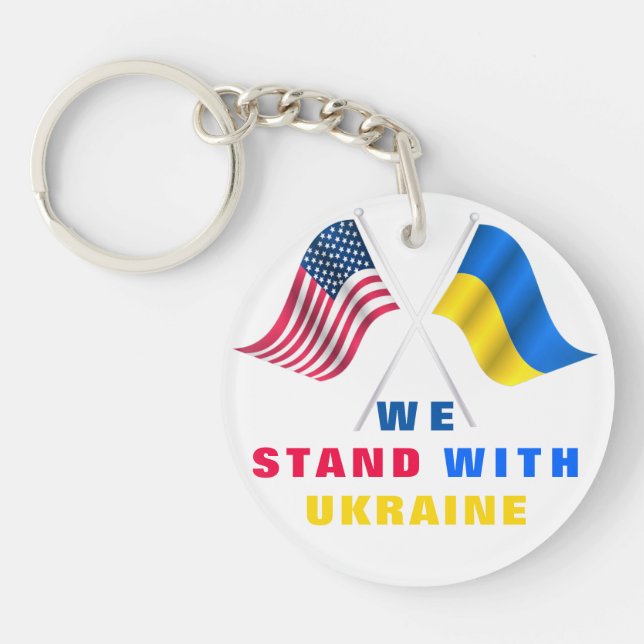 Stödja Ukraina Keychain USA och Flaggor i Ukraina (Framsidan)