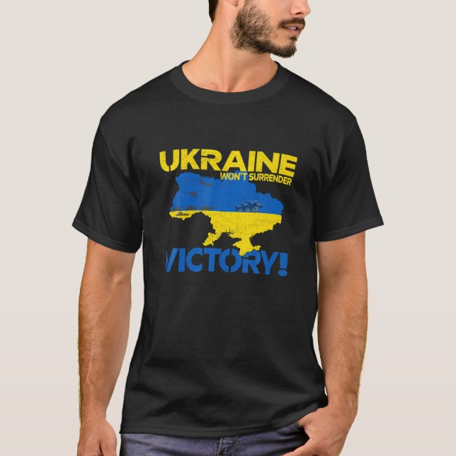 Stödja ukrainarnas seger för Ukraina som är glad ö T Shirt (Framsida)