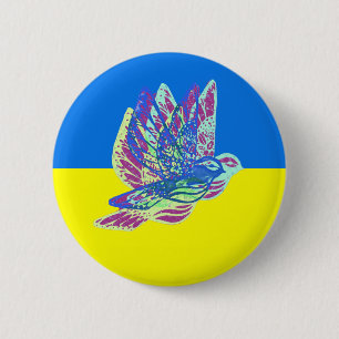 Stödja Ukrainas Flagga med färgstarka fredsduvor Knapp