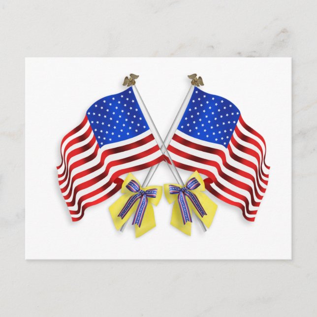 Stödja våra gulter rosett band och Flaggor Vykort (Framsida)