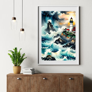 Stödljus - Serene Lighthouse-scen Poster