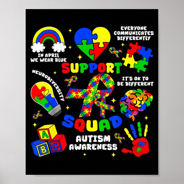 Stödtrupp autism medvetenhet pusselbitar band poster (Framsidan)