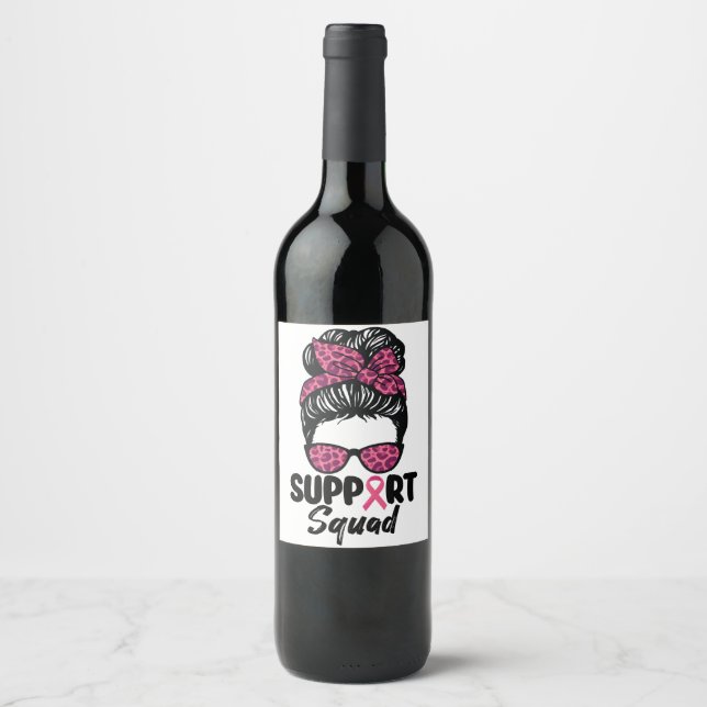 Stödtrupp Rufsigt tofs rosa krigare bröstcancer Vinflaska Etikett (Framsida)