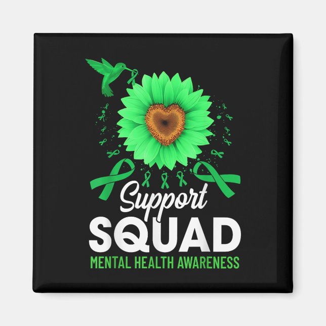 Stödtrupp Sunflower Grönt band Mental hälsa Magnet (Framsidan)