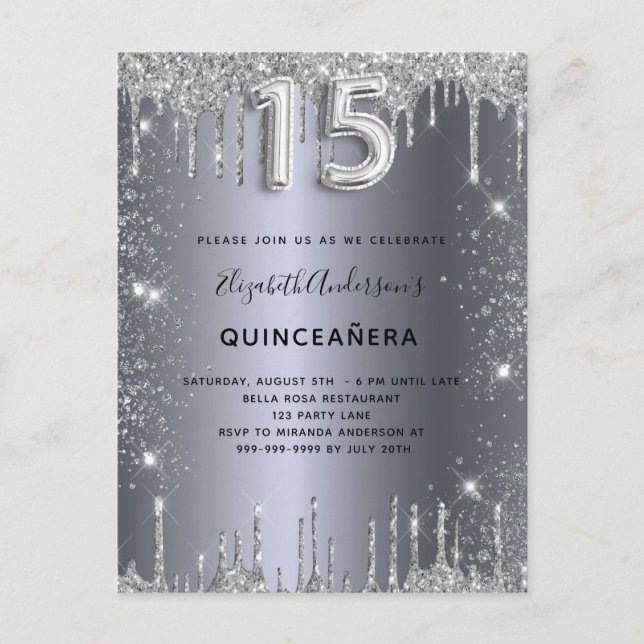 Stoft från Quinceanera silver glitter Inbjudan Vykort (Framsida)