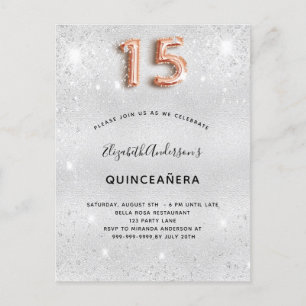 Stoft från Quinceanera silver metall ro guld glitt Inbjudan Vykort