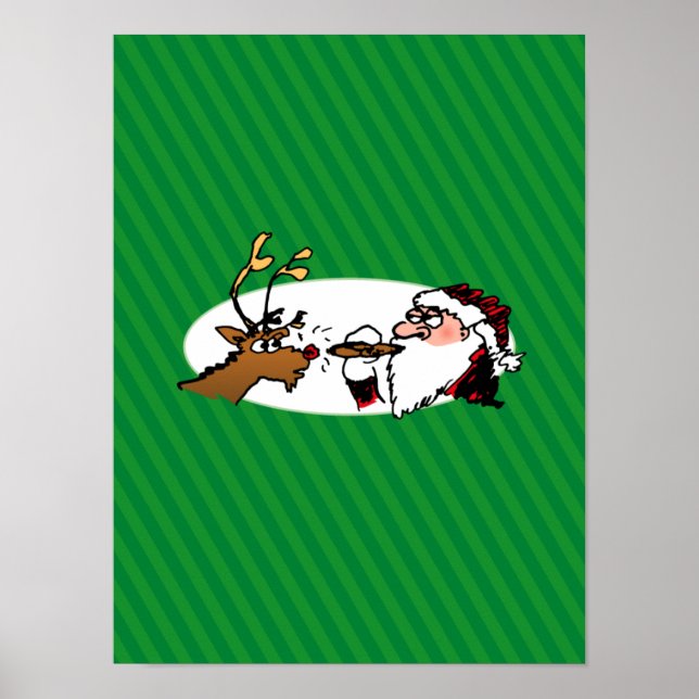 Stogie Santa and Reindeer på Grönt Rand Poster (Framsidan)