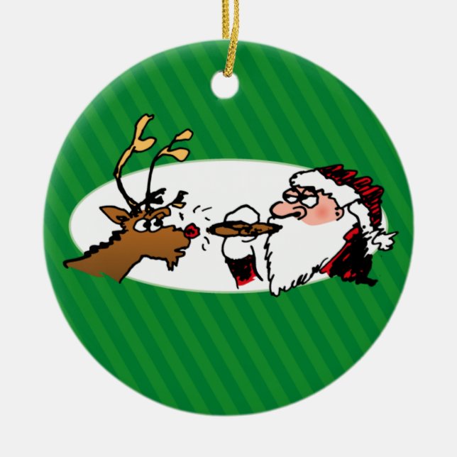 Stogie Smoking Santa Funny Grönt Helgdag Ornament (Framsidan)