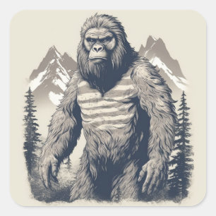 Stoic Bigfoot: Minimalist Patriotic Fyrkantigt Klistermärke